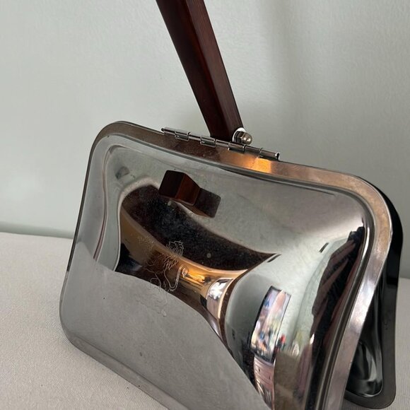 Mid Century Irvinware Chromium Silent Table Butler Lion Crown Pattern Crumbcatch - Picture 4 of 7